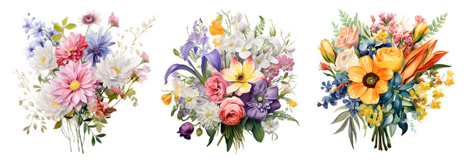 flower, bouquet isolated on a transparent PNG background, white background , Generative Ai