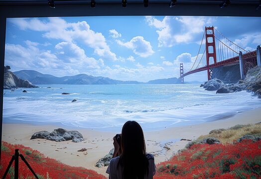Woman Capturing Golden Gate Bridge Painting