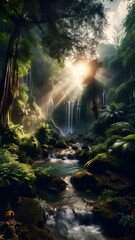 Fototapeta na wymiar waterfall in a green forest realistic