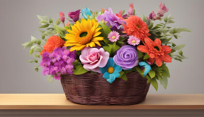 Fototapeta na wymiar Colorful spring flower basket 