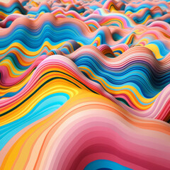 Trippy wavy background in curving lines and shapes retro 70s feel Colorful background No people.