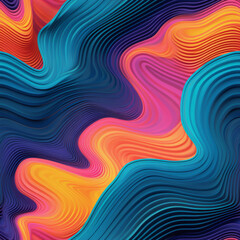 Fototapeta premium Seamless pattern trippy wavy geometric minimalist background in colorful curving lines and shapes in colorful retro 70s feel background No people Repeating pattern wallpaper backdrop eye catching fun