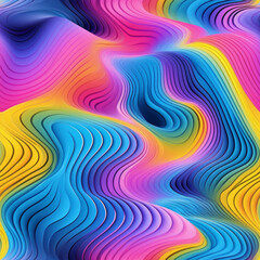 Obraz premium Seamless pattern trippy wavy geometric minimalist background in colorful curving lines and shapes in colorful retro 70s feel background No people Repeating pattern wallpaper backdrop eye catching fun
