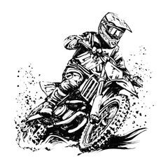 Motocross rider ink drawing. Hand drawn vector illustration