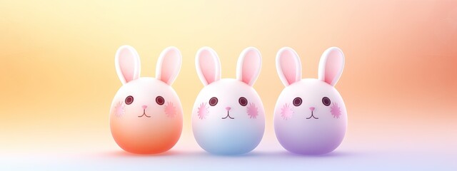 Easter egg with bunny ears on pastel yellow background. Minimalistic creative holiday concept. Cute design for greeting card, invitation, banner, flyer with copy space