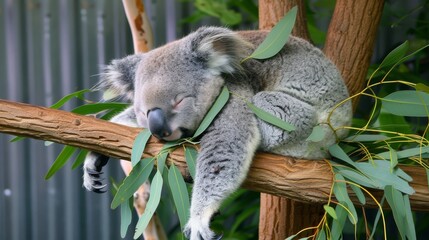 Dreamy Koala Dozing off on Eucalyptus Branch AI Generated.