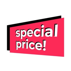 Special Price Written in Flat Colours with 3D Style Shadow. Pink black shape. 