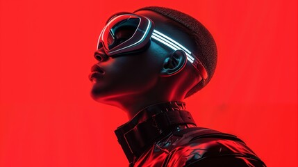 Futuristic Eyewear in Red Neon Glow