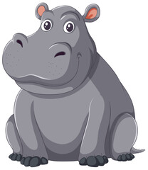 Vector illustration of a cute sitting hippo