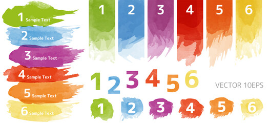 水彩のカラフルな番号のセット素材　ベクター