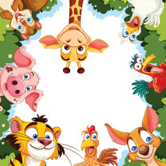 Naklejka premium Colorful animals around a blank space for text
