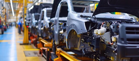 car assembly process in an automotive factory