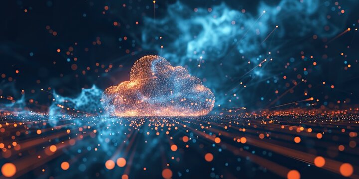 Interconnected Cloud Servers with Precise Information Transfer. Digital Network Concept.