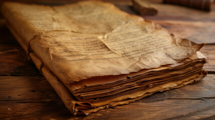 Texture of aged parchment depicting the evolution of an antique mcript through its faded text and ancient imperfections.