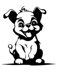 Naklejka premium Smiling Cute Puppy Silhouette SVG Vector