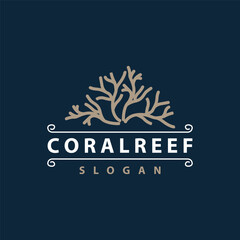 Coral reef logo vector silhouette sea fish habitat simple beautiful sea plants - obrazy, fototapety, plakaty