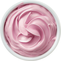 Top view of pink yogurt isolated.
