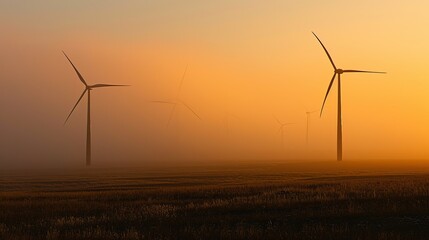 Obraz premium Sculpted by the Wind: Highlighting the Graceful Silhouette of Turbines in the Dynamic Blade Ballet.