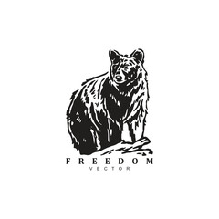 Vintage retro hand drawn wild big bear logo design vector illustration
