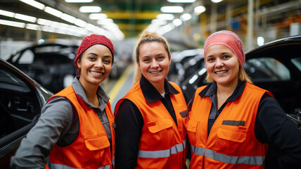 Women working at a car manufacturing plant