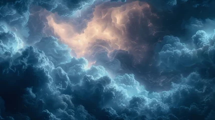 Foto op Plexiglas Closeup of a dramatic stormy texture of dark charcoalcolored clouds looming over an electric blue sky. © Justlight