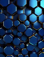 Hexagonal dark blue navy background texture placeholder, 3d illustration, 3d rendering backdrop Generative AI