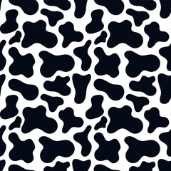 Pattern of black spots of different shapes. Abstract pattern of black wavy shapes on white background.