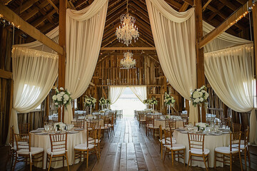 Amazing rustic wedding venue. Reception set up in barn