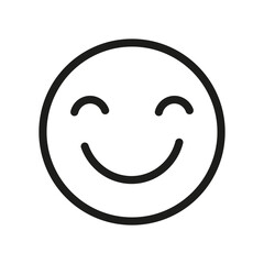 A line drawing of a smiling face with its eyes closed