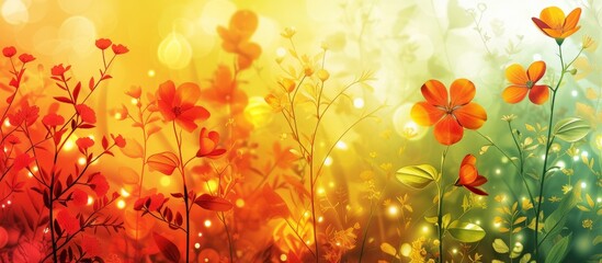 Fototapeta na wymiar Vibrant Colorful Floral Background with Beautiful Bright Yellow and Red Flower