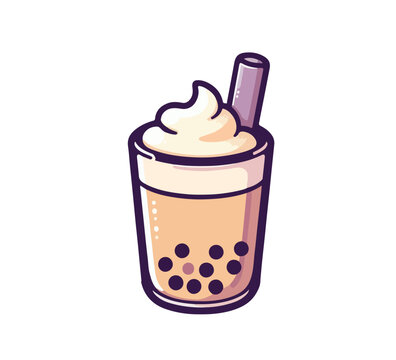 Bubble Tea boba milk vector hand drawn illustration Taiwanese drink