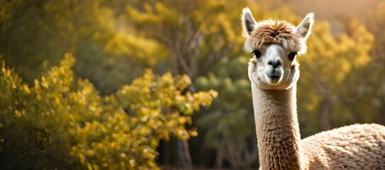Alpaca has long neck nature background.with copy space. animal