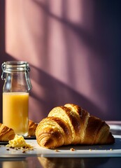 croissant and orange juice.Breakfast with croissant and orange juice.
