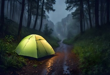 Going on a night hike during a gentle rain 