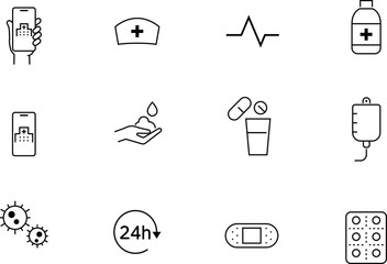 医療やヘルスケアの線によるアイコンセット
