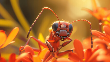 Paper Wasp Close-Up on Vibrant Orange Flowers