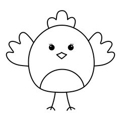Cute Easter chick. Doodle chubby chicken. Vector linear illustration.
