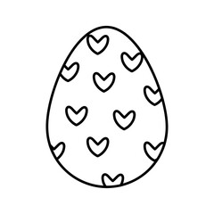 Easter egg. Cute doodle decorative egg with hearts. Vector linear illustration.