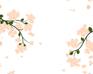 Frame flower plant background. Spring floral border with falling petals.