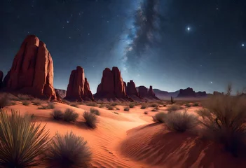 Zelfklevend Fotobehang Night sky filled with stars above a desert landscape  © Zafar