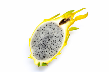 Yellow dragon fruit on white background.