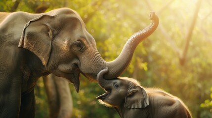 Mother Elephant Tenderly Holding Baby's Trunk AI Generated.