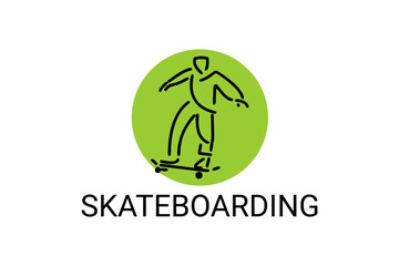 skateboarding vector line icon. playing skateboarding. extreme sport pictogram illustration.