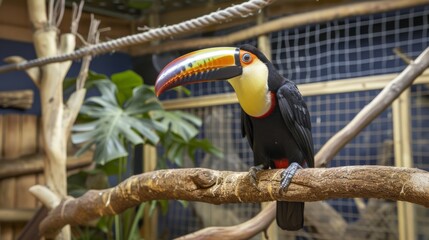 Colorful Toucan Perched on Branch with Vibrant Beak AI Generated.