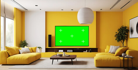 modern living room with  green tv.