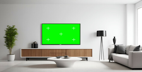 modern living room with  green tv.