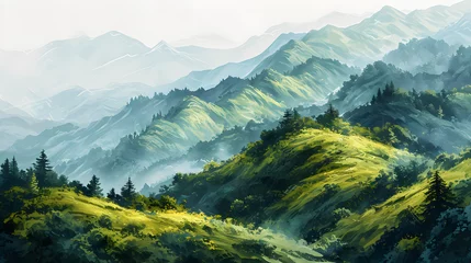 Fototapeten illustration with the drawing of a Rolling Hills © diboy