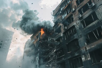 Building collapsing after an explosion