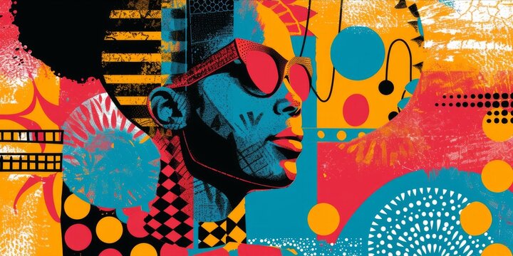 African woman tribal boho illustration style, pop art design. Black history month, Happy women's day. Concept of femininity, diversity and equality