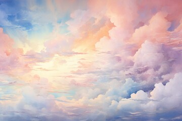 Fototapeta na wymiar Pastel Colored Dreamscape with Fluffy Clouds and Gentle Hues